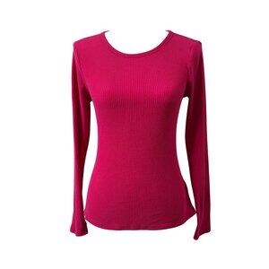 Old Navy Womens Vibrant Pink Ribbed Long Sleeve Crew Neck Top Size M